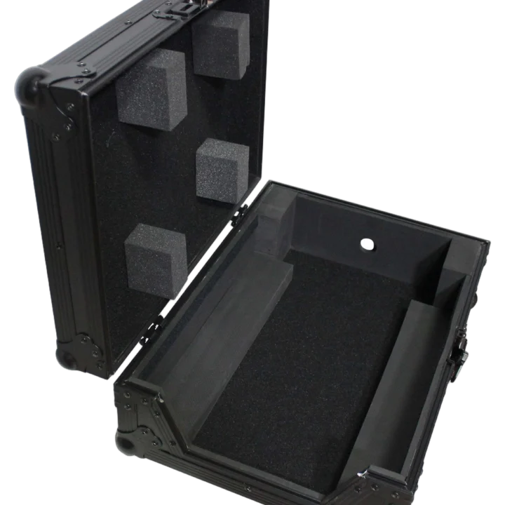 ProX XS-M12 flight case for 12-inch DJ mixers, black exterior with protective foam interior