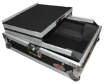 ProX XS-M12LT large format DJ mixer flight case with integrated laptop shelf in use