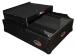 ProX XS-M12LT black flight case for 12-inch DJ mixer with laptop shelf, side profile view