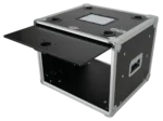 ProX 8U vertical shockmount rack case with dual top sliding slam doors in professional studio application setup