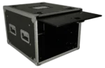 ProX 8U vertical shockmount rack case with dual top sliding slam doors in professional studio application setup
