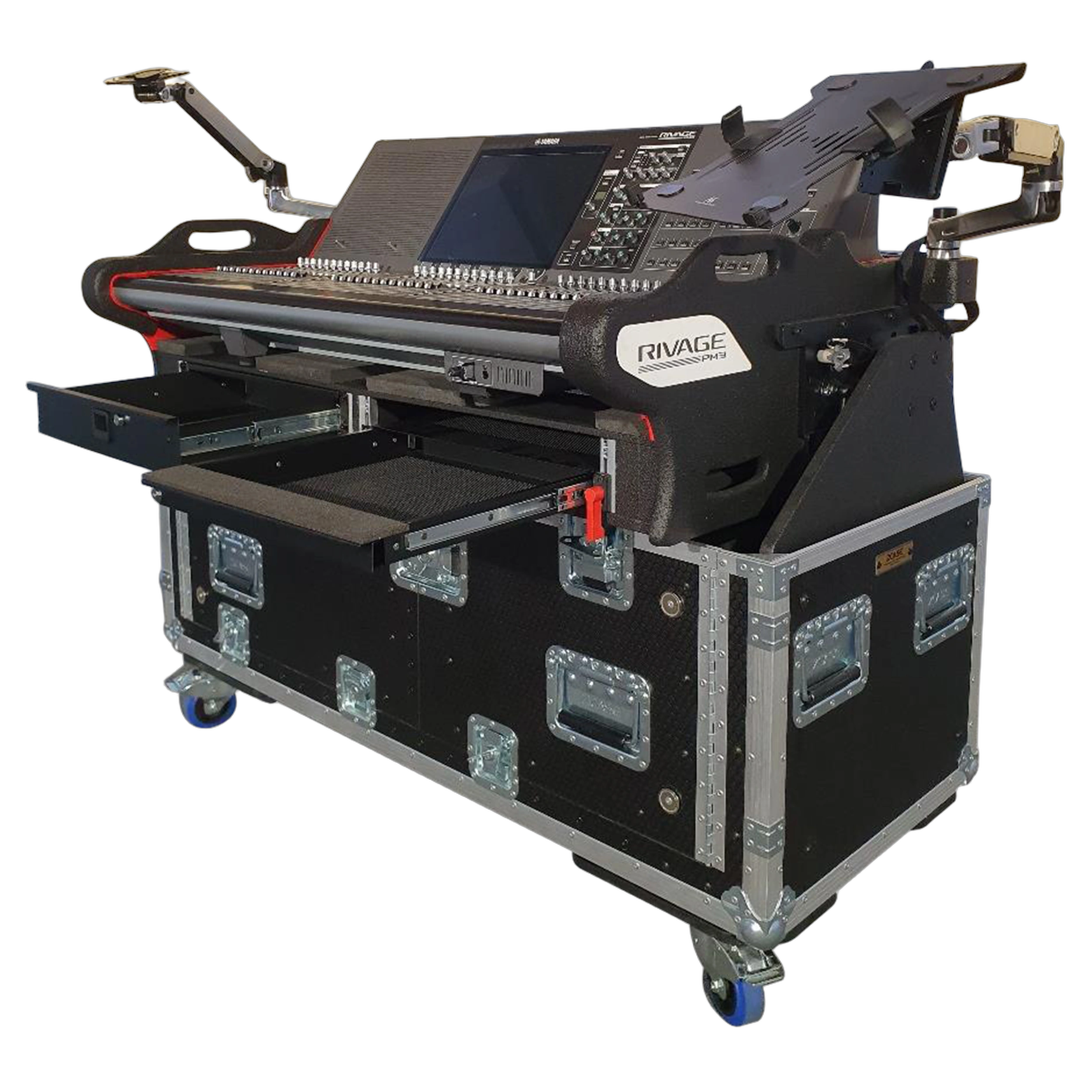 ProX Yamaha PM3 RIVAGE Console Flight Case Front View ProX flip-ready flight case for Yamaha PM3 RIVAGE console with 2U rack space, front view