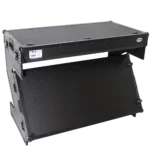 ProX Z-Table folding DJ workstation with flight case handles and wheels, black finish side view