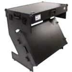 ProX Z-Table Jr folding DJ table rear panel showing cable management and flight case construction details
