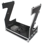 ProX Z-Table Jr folding DJ table in use with equipment setup and mobile flight case design