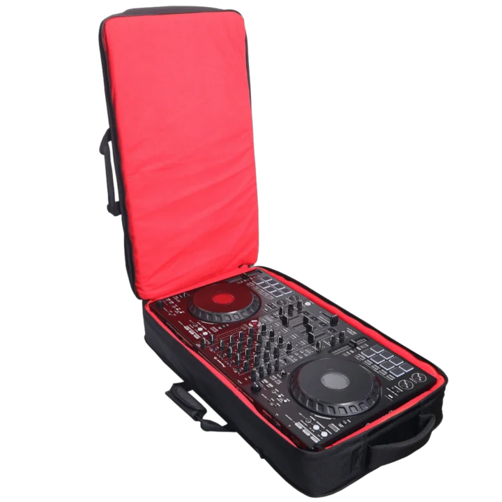 ProX ZeroG lightweight backpack for DJ equipment, showing side profile with padded straps and compartments