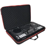ProX ZeroG Ultra Lightweight hard shell DJ controller shoulder bag worn in application with Pioneer DDJ equipment