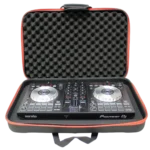 ProX ZeroG Ultra Lightweight hard shell DJ controller shoulder bag in lifestyle setting with carrying strap