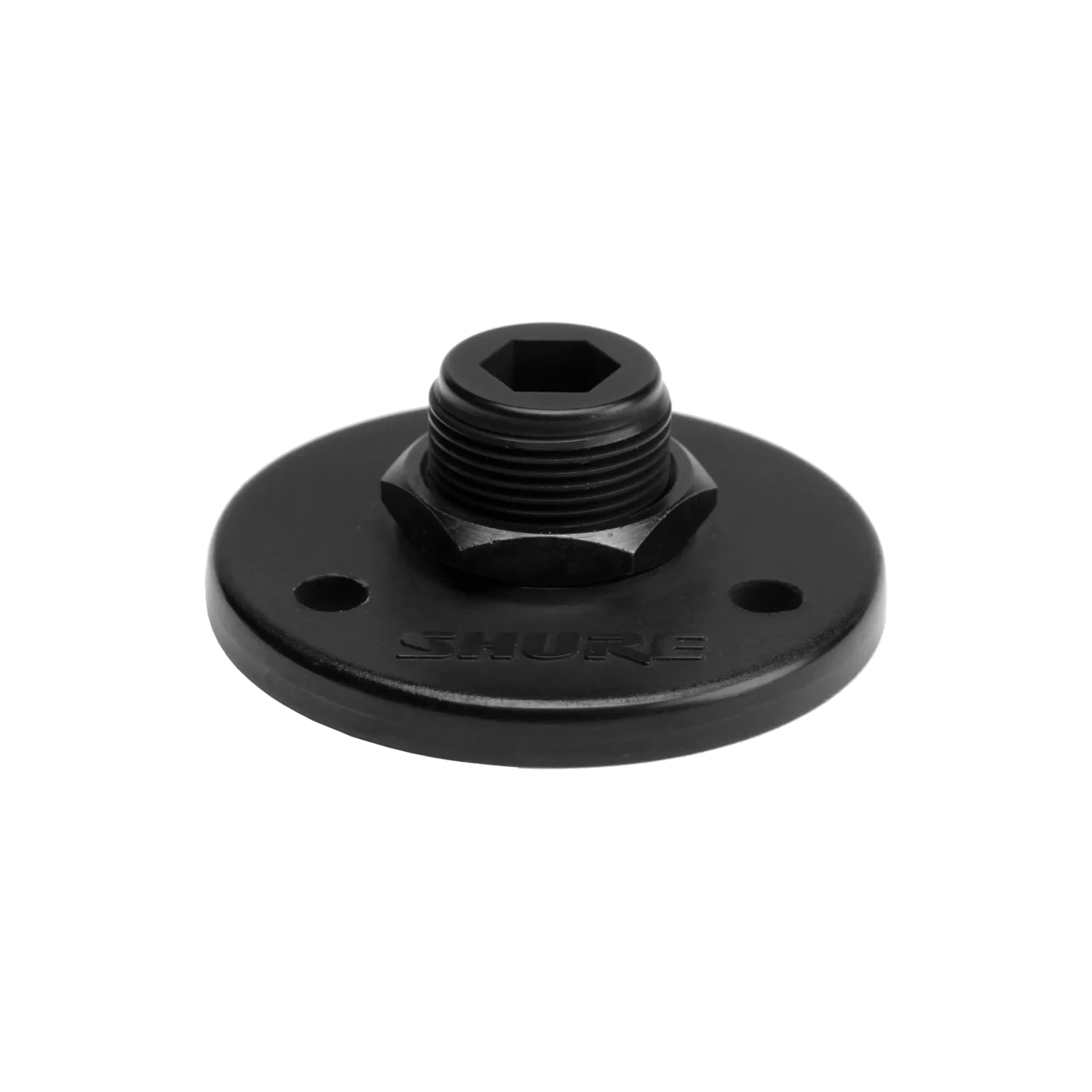 Shure A12 Small Mounting Flange Black Shure A12 small mounting flange in black, front view showing attachment interface