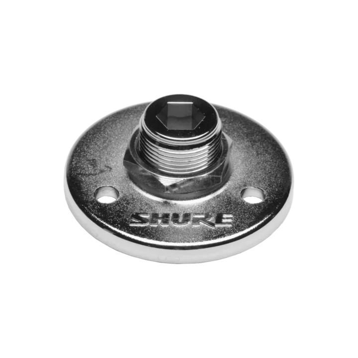Shure A12 small mounting flange in silver finish, front view product shot