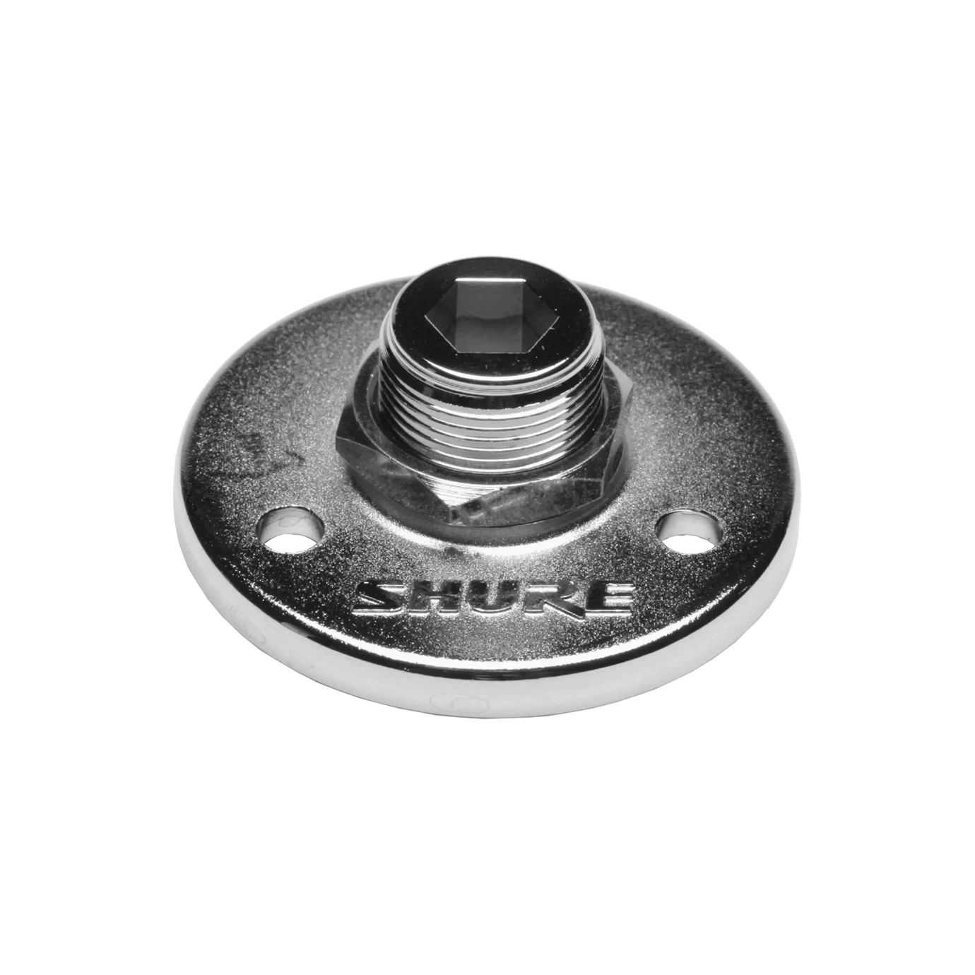 Shure A12 Small Mounting Flange Silver Shure A12 small mounting flange in silver finish, front view product shot