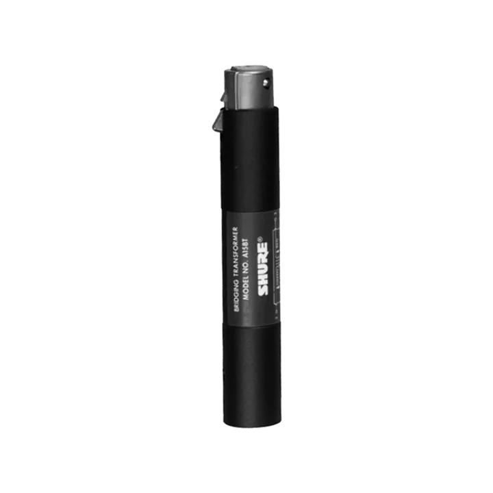 Shure A15BT bridging transformer with XLR connectors and metal housing, front view