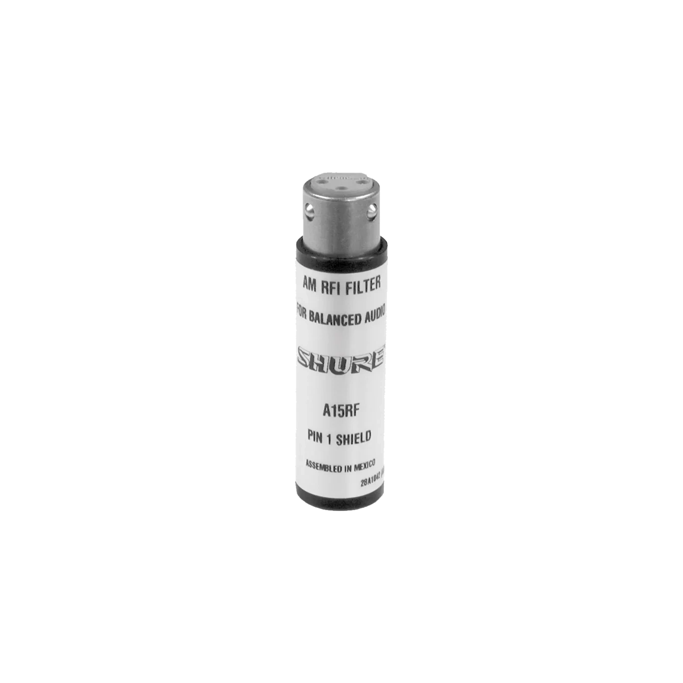 Shure A15RF RF Interference Attenuator Front View Shure A15RF in-line RF interference attenuator with XLR connectors and metal housing