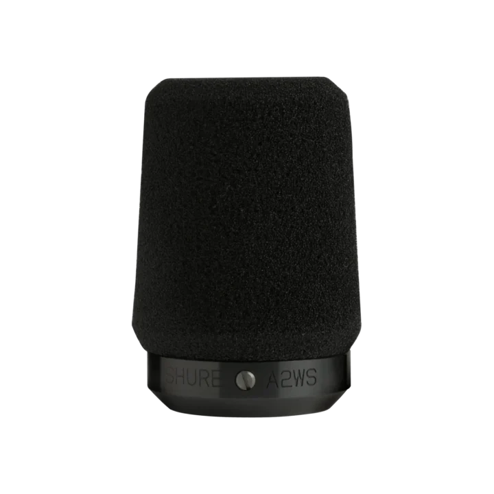Shure A2WS black locking microphone windscreen foam accessory front view