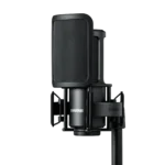 Shure A4PF magnetic pop filter showing side profile with mounting bracket and mesh screen
