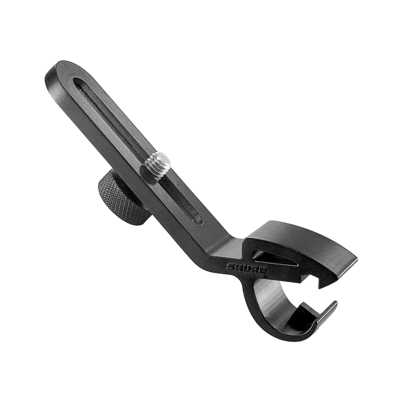 Shure A50D Microphone Drum Mount Front View Shure A50D drum microphone mount with adjustable clamp and stand adapter