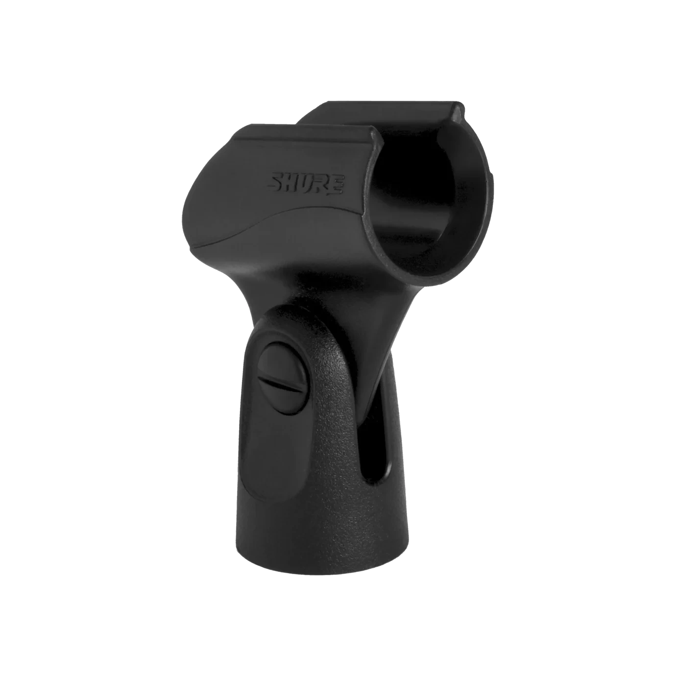 Shure A57F Microphone Clip Front View Shure A57F microphone clip with adjustable stand adapter and mounting hardware