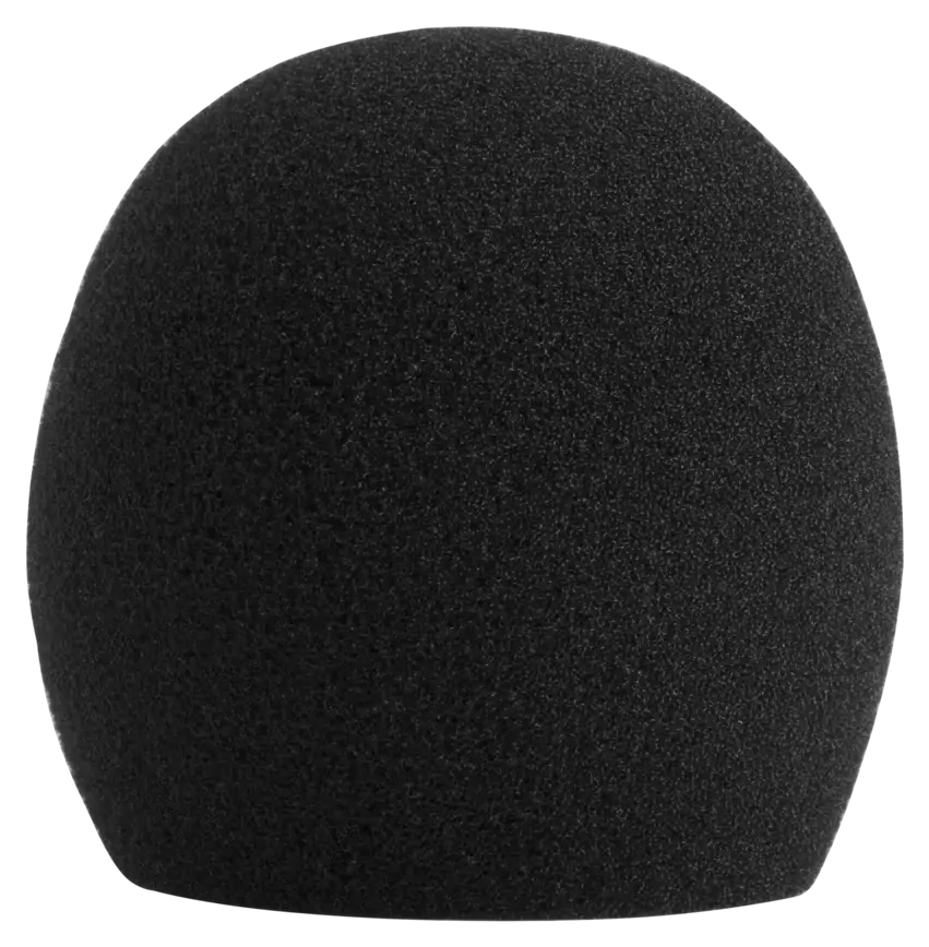 Shure A58WS Microphone Windscreen Black Front View Shure A58WS black foam windscreen for microphones, front view showing cylindrical design