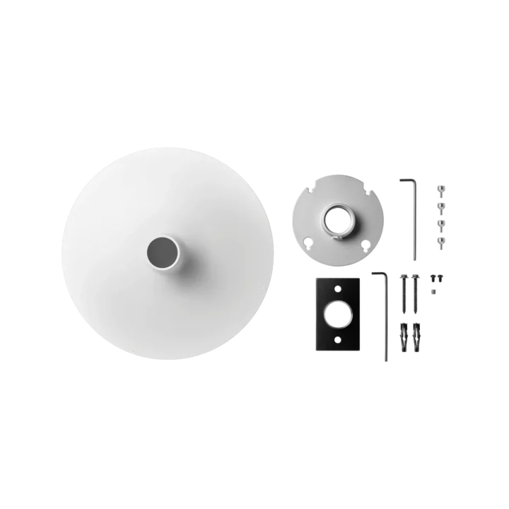 Shure A900-PM pole mount kit with white cover, front view showing mounting hardware