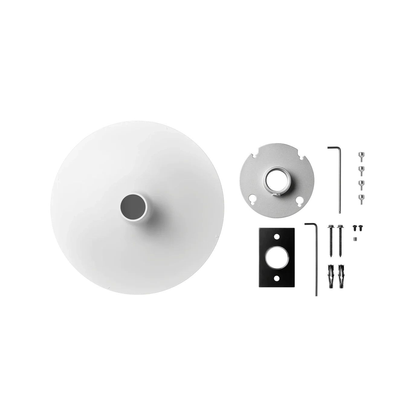 Shure A900-PM Pole Mount Kit White Cover Shure A900-PM pole mount kit with white cover, front view showing mounting hardware