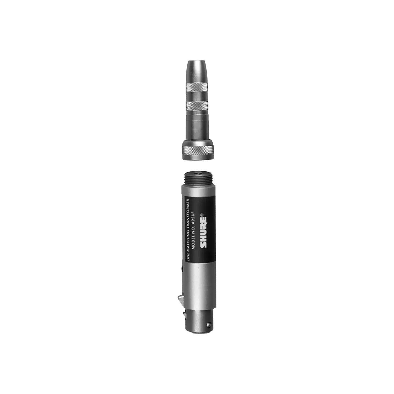 Shure A95UF Line Matching Transformer XLR Connector Shure A95UF line matching transformer with female XLR input and quarter-inch output connectors