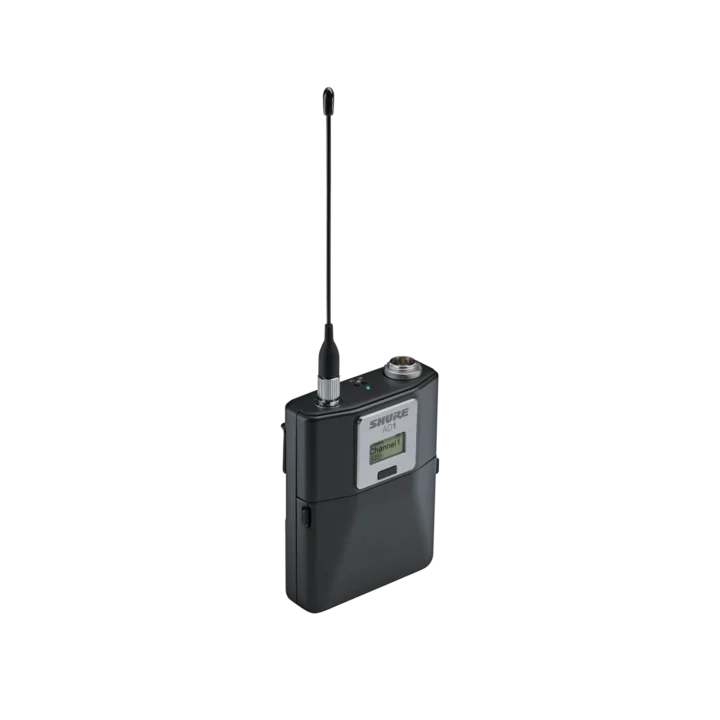 Shure AD1 bodypack transmitter G57 wireless microphone system front panel with controls