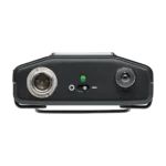 Shure AD1 wireless bodypack transmitter rear panel showing battery compartment and connector ports