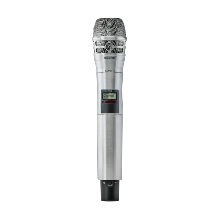 Shure AD2/KSM8 handheld wireless microphone transmitter with K54 frequency band, front view