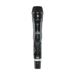 Shure AD2/KSM8 handheld wireless microphone transmitter showing side profile and control interface