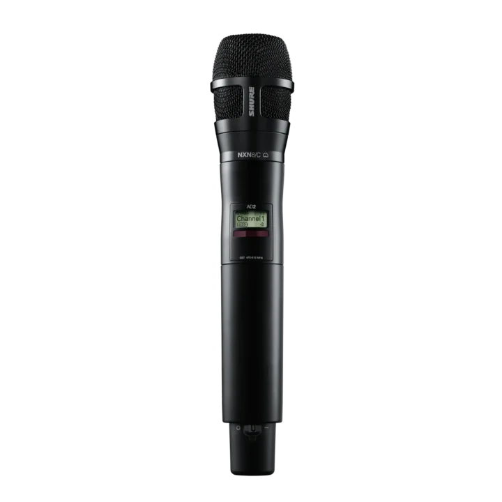 Shure AD2/N8C handheld wireless microphone transmitter with black finish and integrated controls