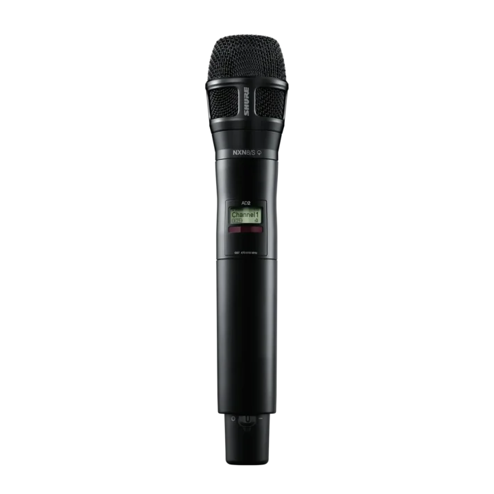 Shure AD2/N8S handheld wireless microphone transmitter in black with grip handle and controls