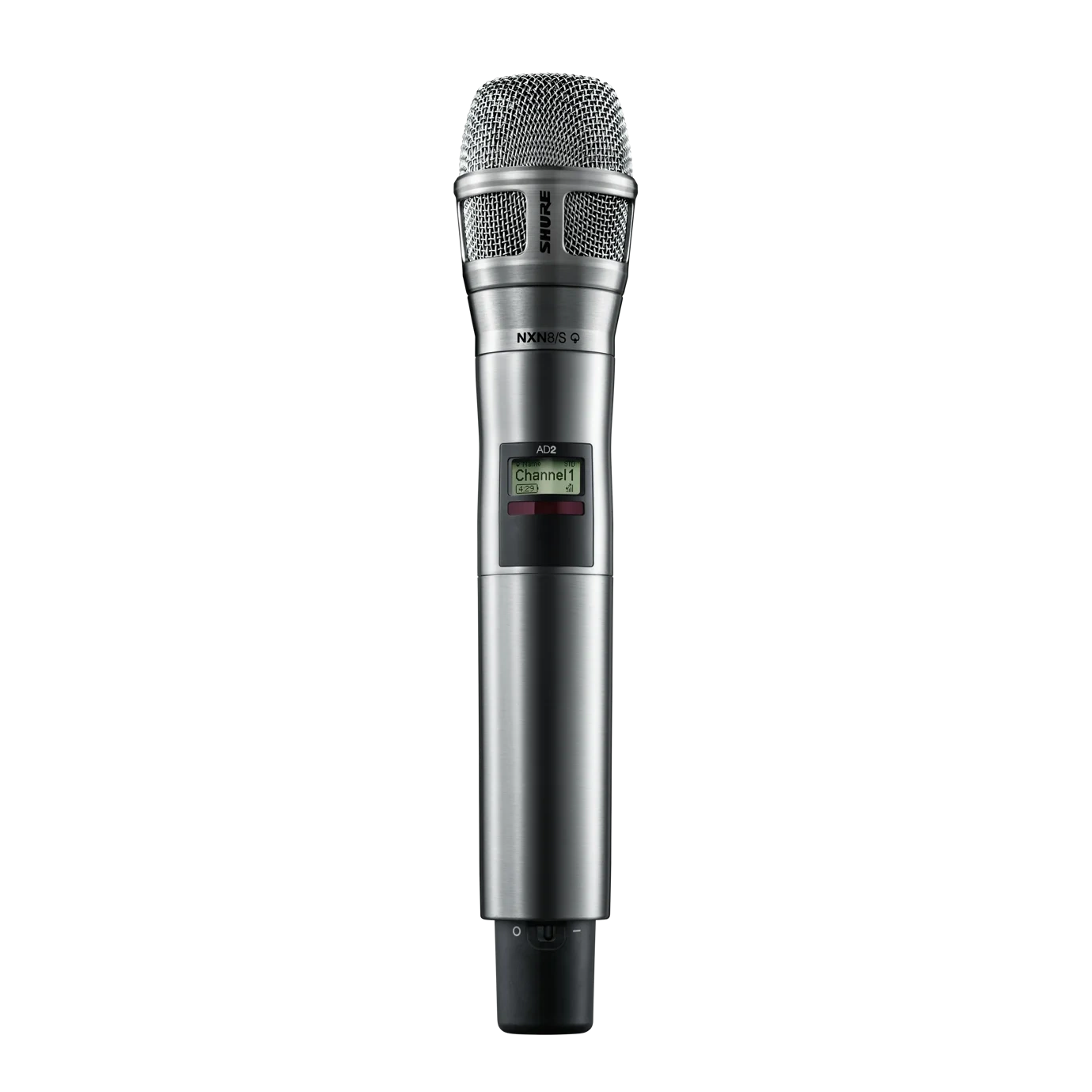 Shure AD2/N8S Wireless Microphone Transmitter Nickel Shure AD2/N8S handheld wireless microphone transmitter in nickel finish, front view