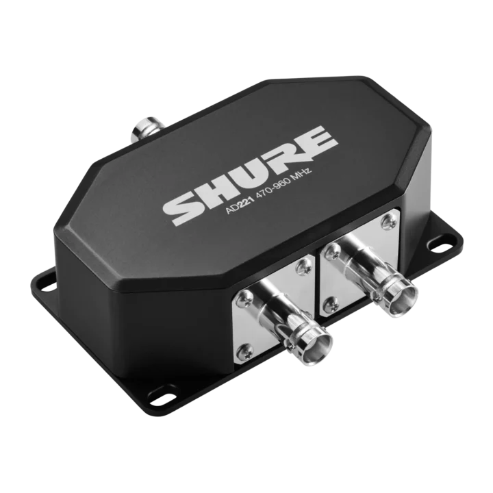 Shure AD221 Axient Digital two-way passive combiner splitter front view with connectors