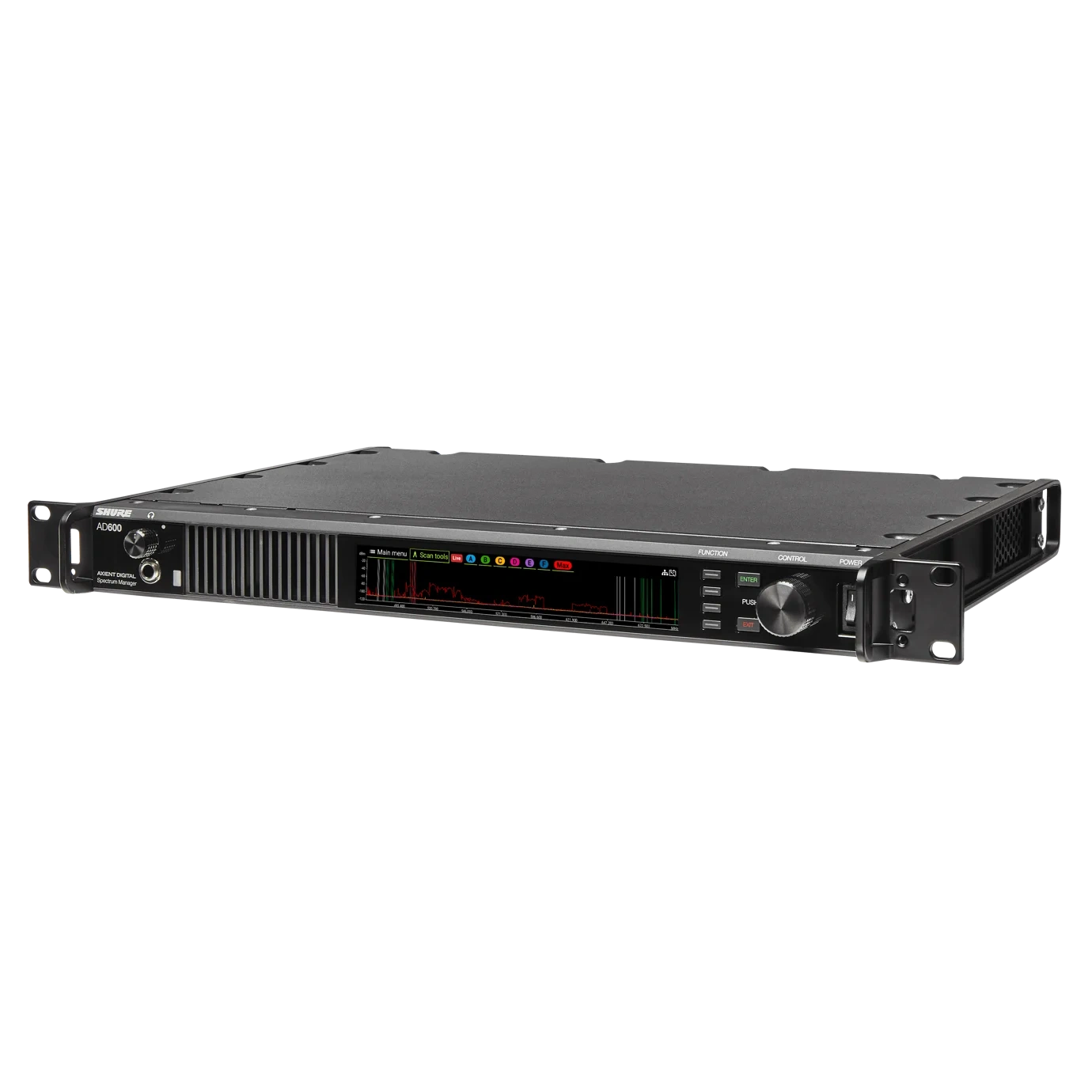 Shure AD600 Axient Digital Spectrum Manager Front View Shure AD600 Axient Digital Spectrum Manager with touchscreen display and control interface