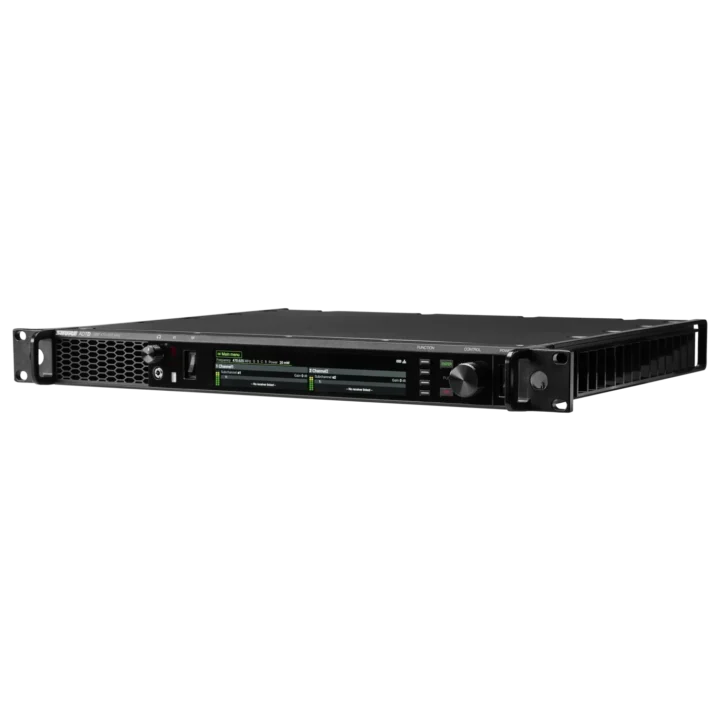 Shure ADTD Axient Digital PSM wireless dual transmitter front view with LCD display and control buttons