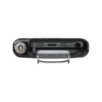 Shure ADX1M micro bodypack transmitter showing control panel and antenna connection detail