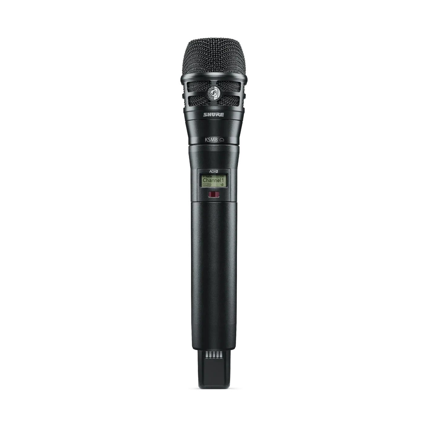 Shure ADX2/K8 Wireless Microphone Transmitter Front View Shure ADX2/K8 handheld wireless microphone transmitter with G57 capsule and frequency display