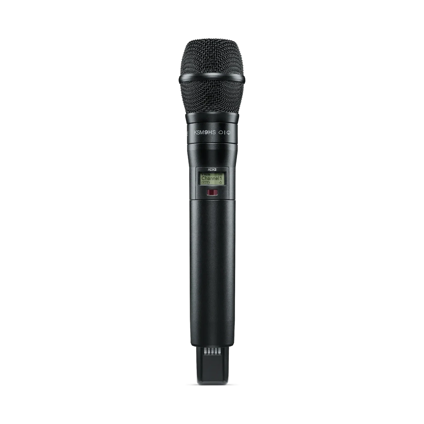 Shure ADX2 K9HS Wireless Microphone Transmitter Front View Shure ADX2 K9HS handheld wireless microphone transmitter with integrated capsule, front-facing product view