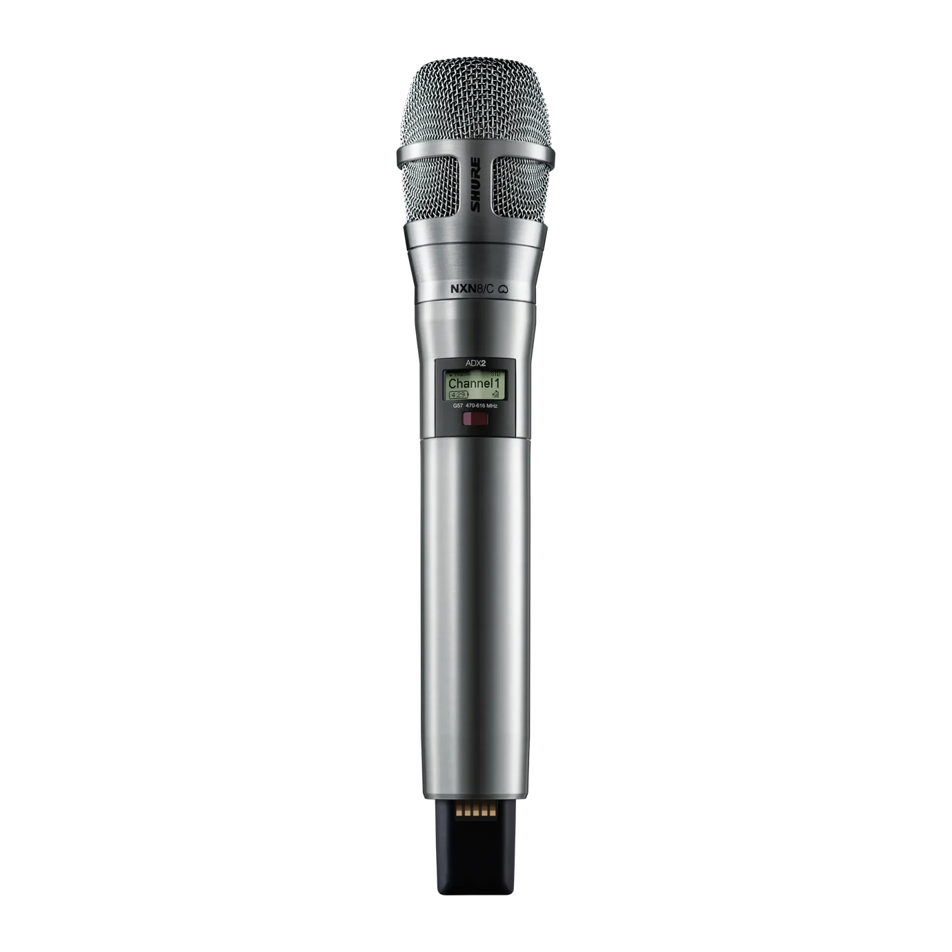 Shure ADX2/N8C Wireless Microphone Transmitter Nickel Shure ADX2/N8C handheld wireless microphone transmitter in nickel finish with ergonomic grip