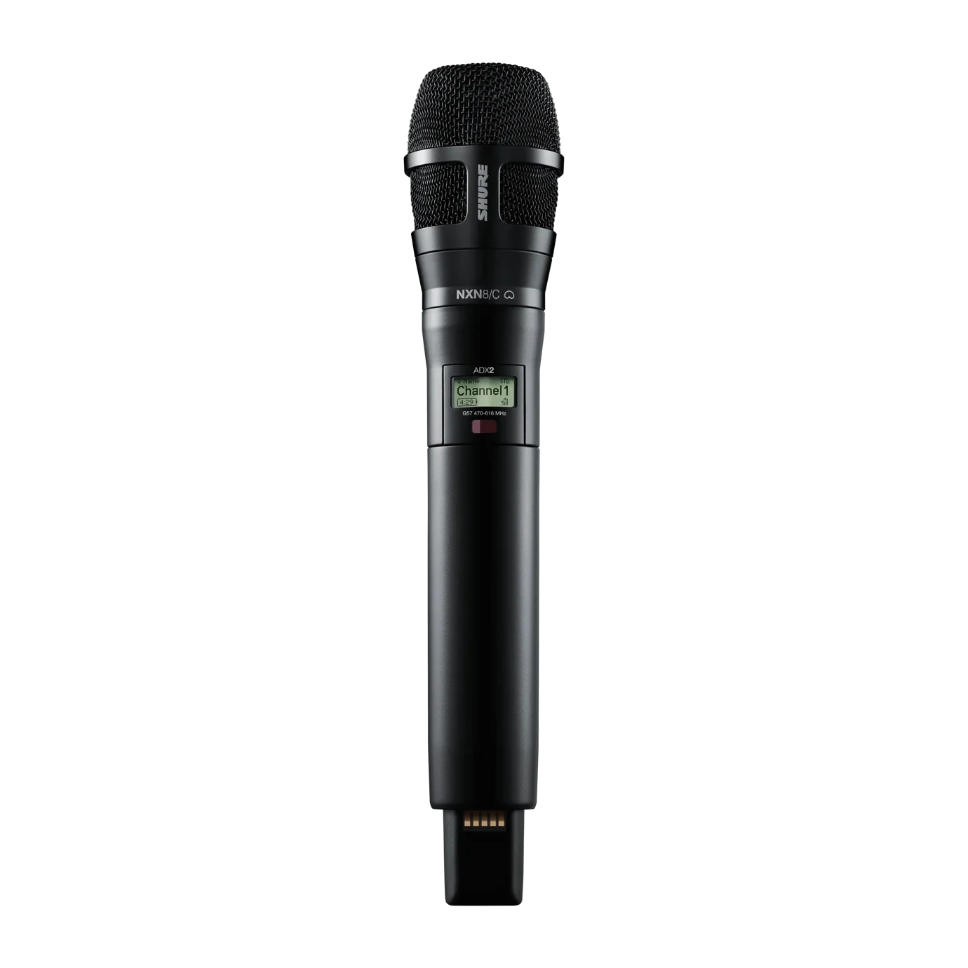 Shure ADX2/N8C Wireless Microphone Transmitter Black Shure ADX2/N8C handheld wireless microphone transmitter in black with ergonomic grip and control interface