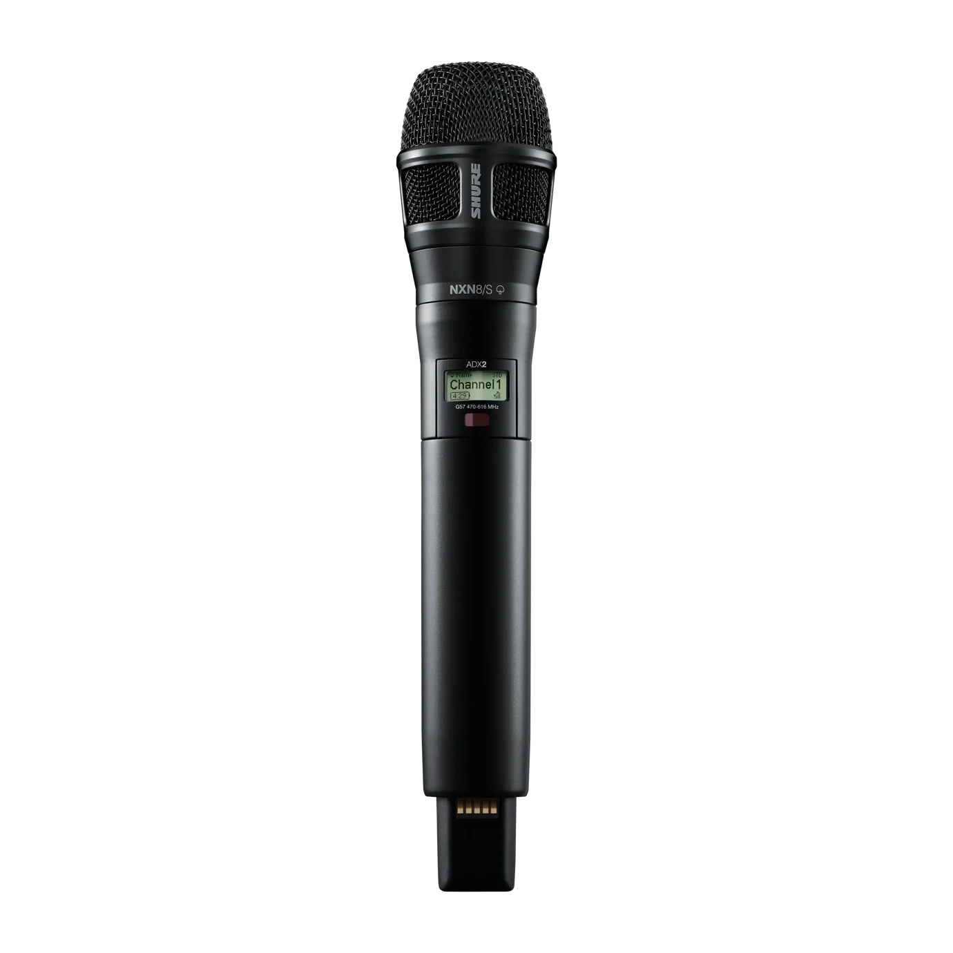 Shure ADX2/N8S Wireless Microphone Transmitter Black Shure ADX2/N8S handheld wireless microphone transmitter in black with integrated controls and antenna
