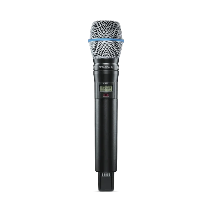 Shure ADX2FD B87A handheld wireless microphone transmitter with B87A capsule, front view