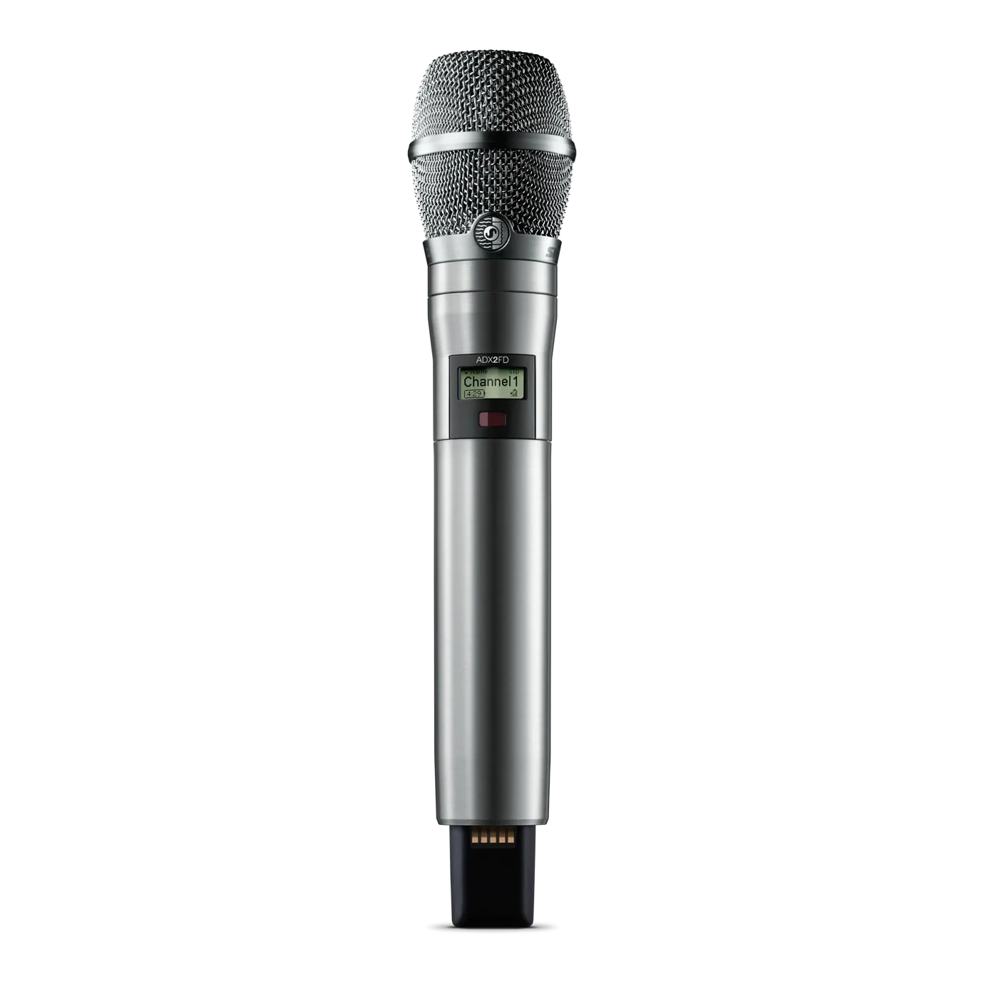 Shure ADX2FD/K11 Wireless Microphone Transmitter Front View Shure ADX2FD/K11 handheld wireless microphone transmitter with G57 capsule, front angle view