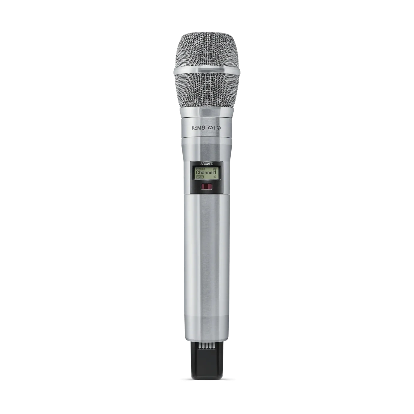 Shure ADX2FD/K9 Wireless Microphone Transmitter Front View Shure ADX2FD/K9 handheld wireless microphone transmitter with grip and controls visible