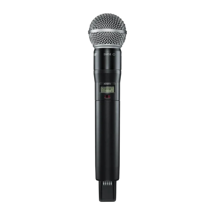 Shure ADX2FD SM58 handheld wireless microphone transmitter with SM58 capsule front view