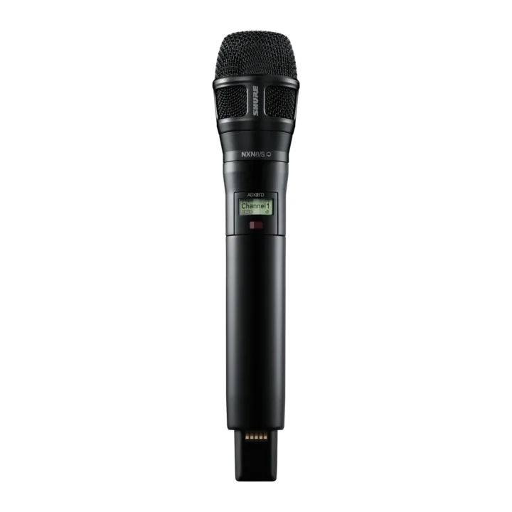 Shure ADX2FD handheld wireless microphone transmitter in black with ergonomic grip and controls