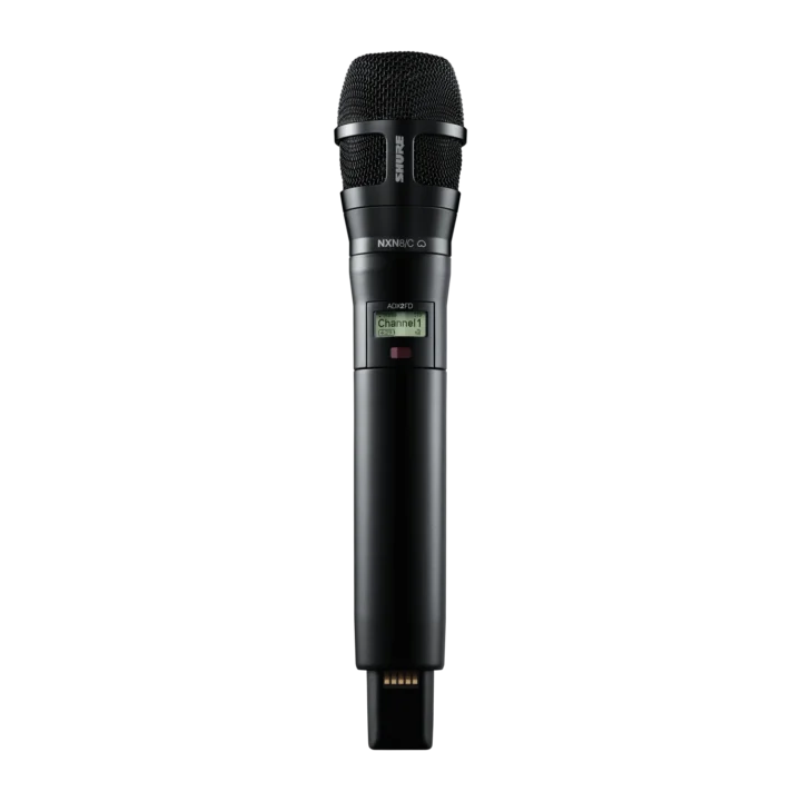 Shure ADX2FD handheld wireless microphone transmitter in black with ergonomic grip and controls