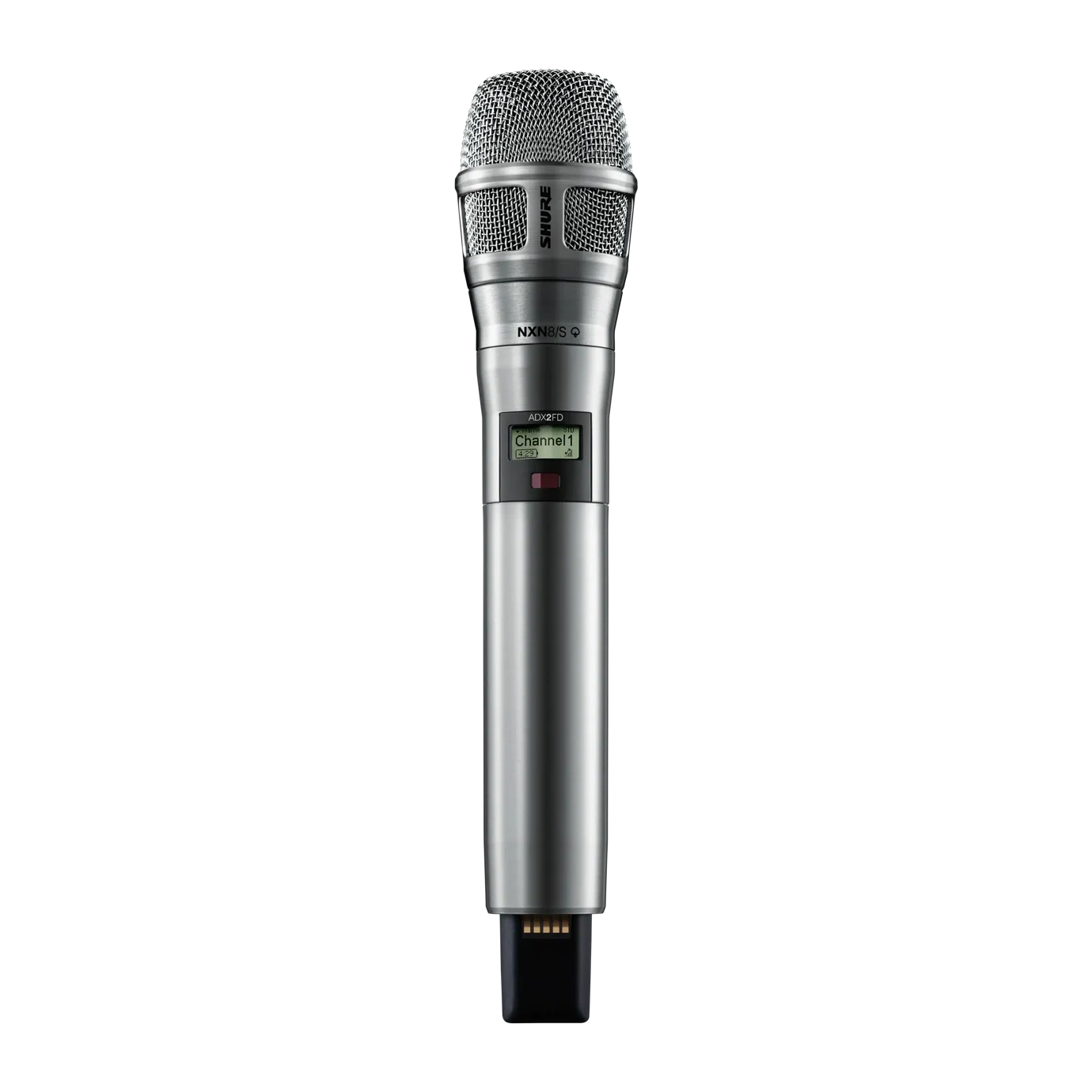Shure ADX2FD Wireless Microphone Transmitter Nickel Shure ADX2FD handheld wireless microphone transmitter in nickel finish, front view