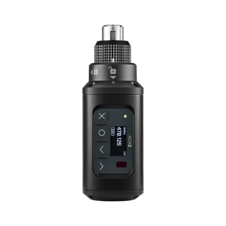 Shure ADX3 Axient Digital plug-on transmitter with ShowLink wireless microphone body front