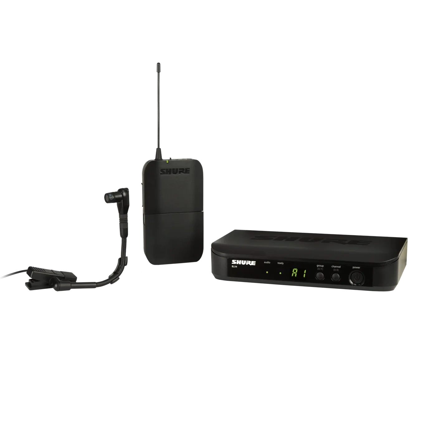 Shure BLX14/B98 Wireless Instrument System with Microphone Shure BLX14/B98 wireless instrument system with Beta 98H/C clip-on gooseneck microphone and bodypack transmitter